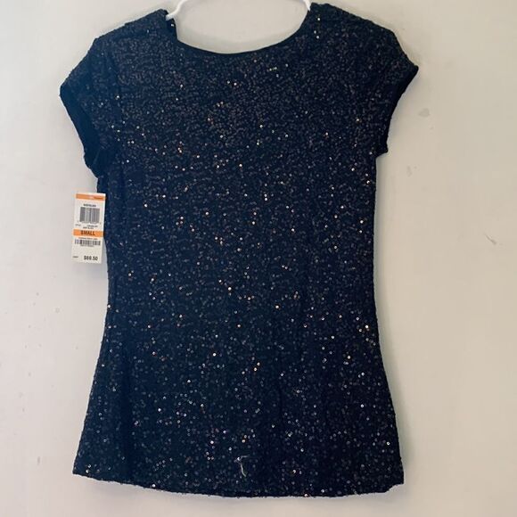 International Concepts black sequined cap sleeve blouse Size S NWT - Picture 7 of 8
